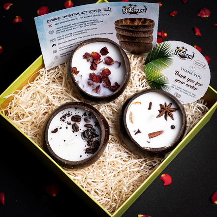 Coconut shell candle holder gift set