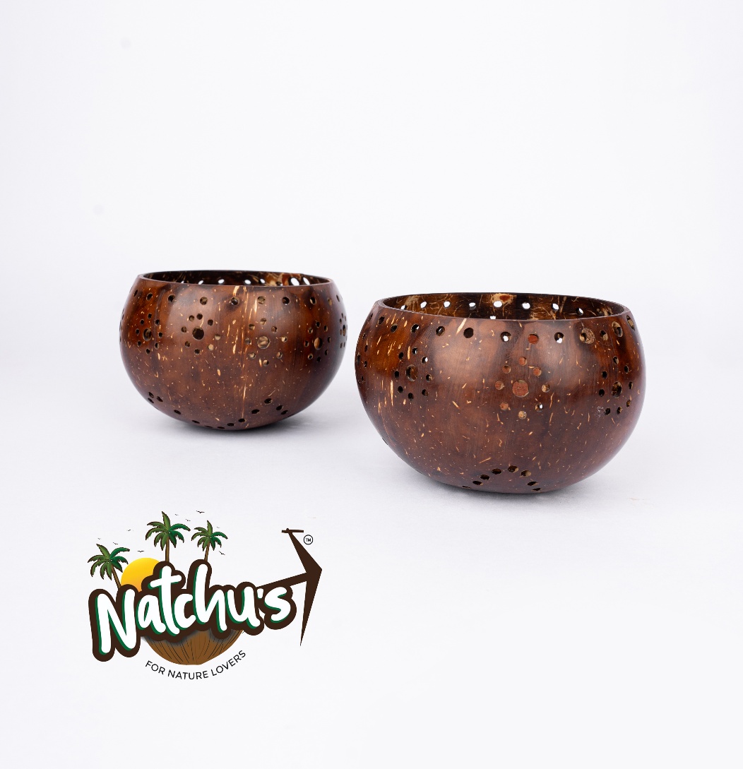 Polished coconut shell candle holder