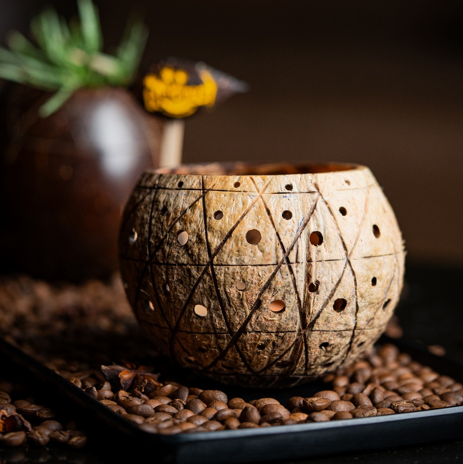 Rustic coconut shell candle holder