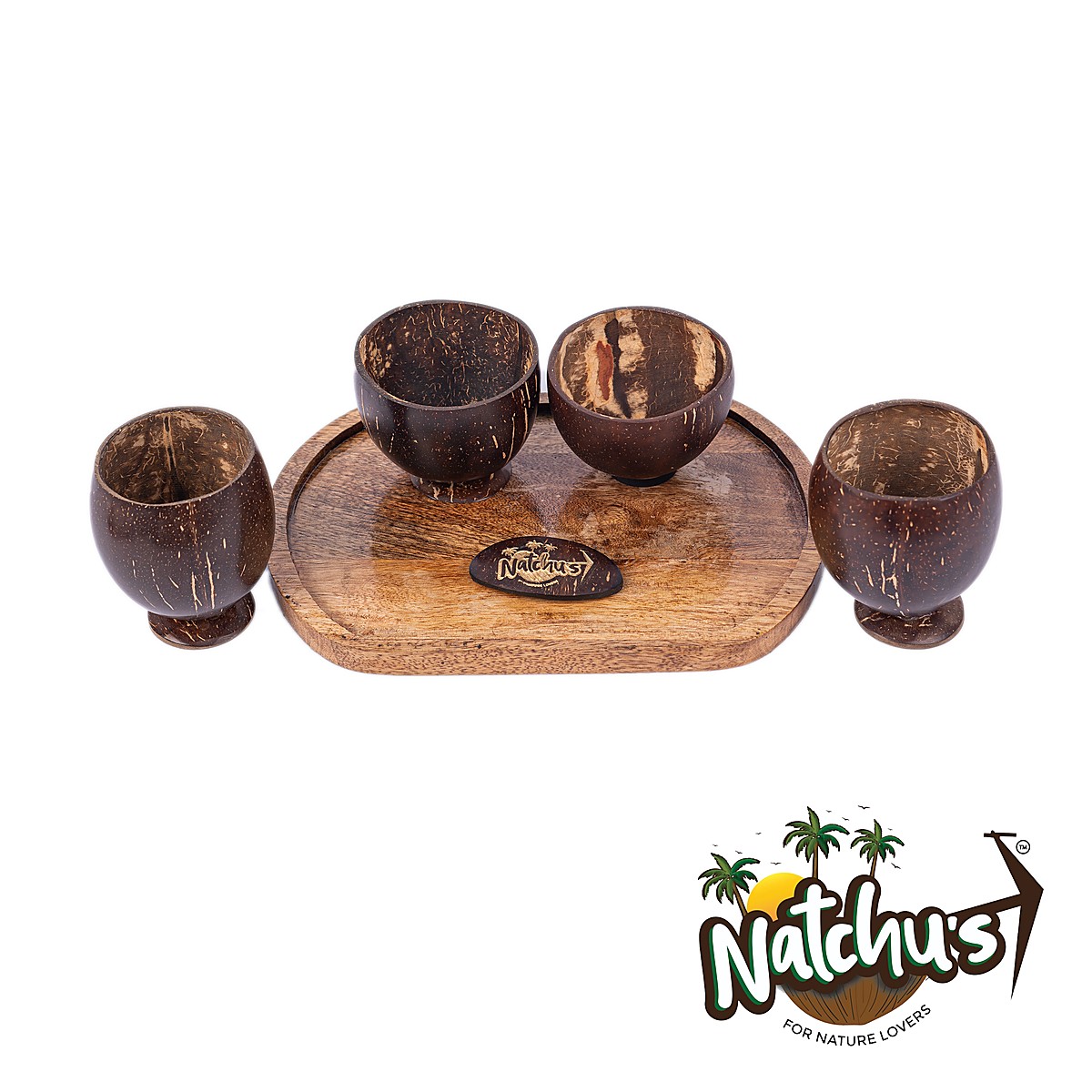 Wooden Rectangular Plate 10x7 with Juice Cup & Shot Glass Combo