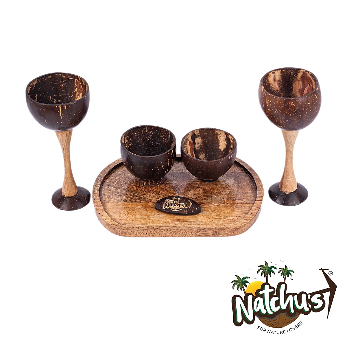 Wooden Rectangular Plate 10x7 with Wine Cup & Shot Glass Combo