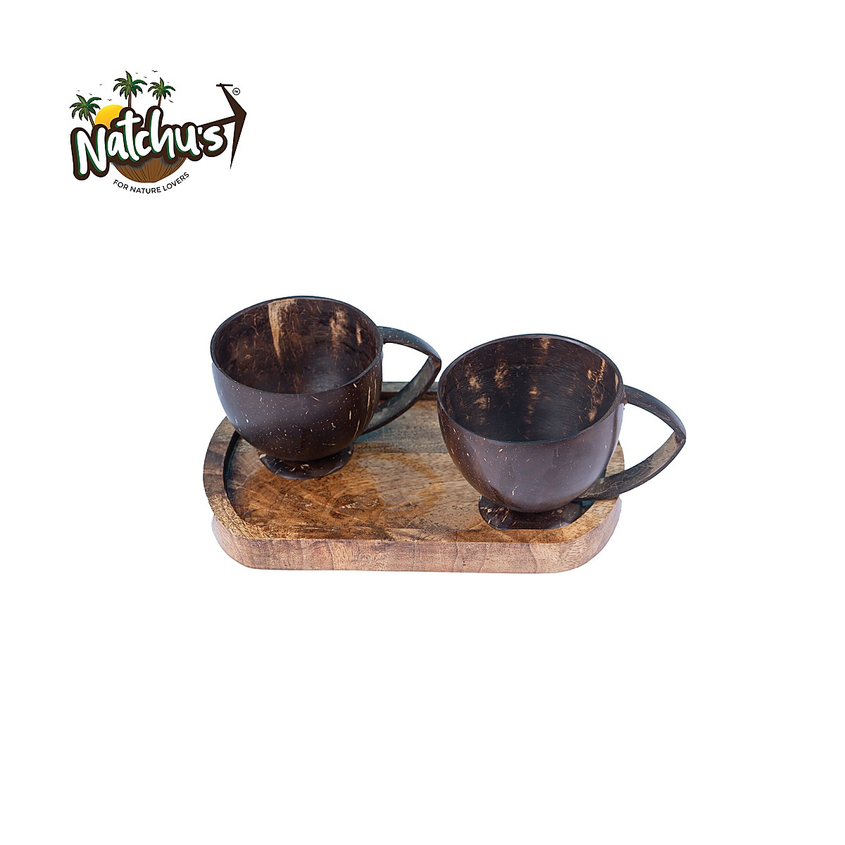 Wooden Rectangular Plate 8x5 with Tea Cup (Shell Handle) Combo