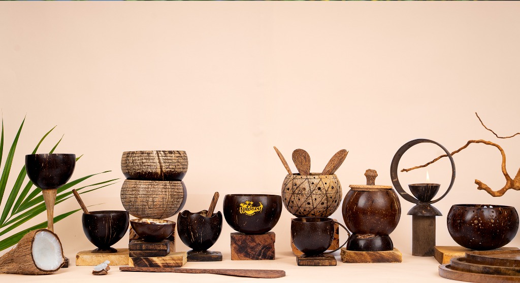 Natchu's handcrafted coconut shell products background